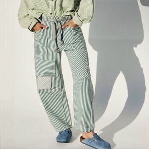 We The Free Blue and White Striped Low Slung Moxie Barrel Pants Sz 30